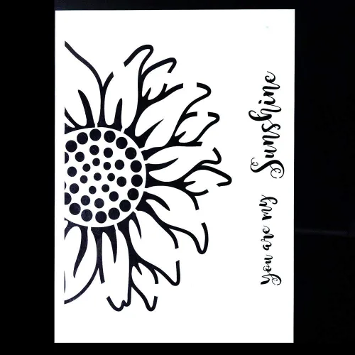Vista 2 de Plantilla decorativa de girasol para pintar en paredes, muebles y manualidades (tamaño A2)