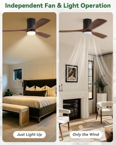 Vista 6 de Sofucor Ventiladores de techo de 52 pulgadas con luces, ventilador de techo de montaje al ras con luces y control remoto, luz de ventilador de techo