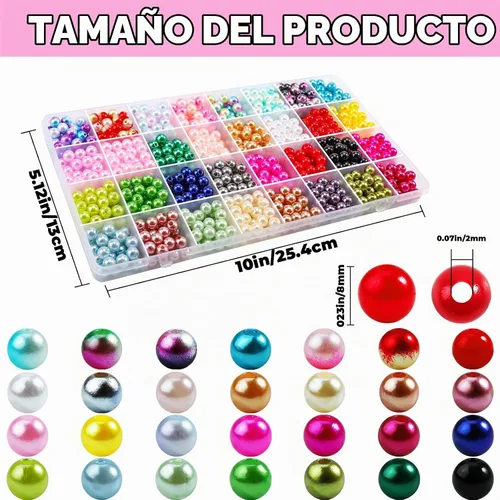 Vista 2 de 1000 piezas de cuentas de perlas para hacer joyas - 32 cuentas de perlas redondas de 8 mm de colores para pulseras, collares, pendientes