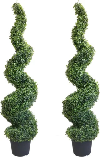 Vista 11 de Damomo Topiarios artificiales para exteriores, árbol topiario de boj en espiral sintético, 3 pies (2 piezas) planta exterior para decoración verde