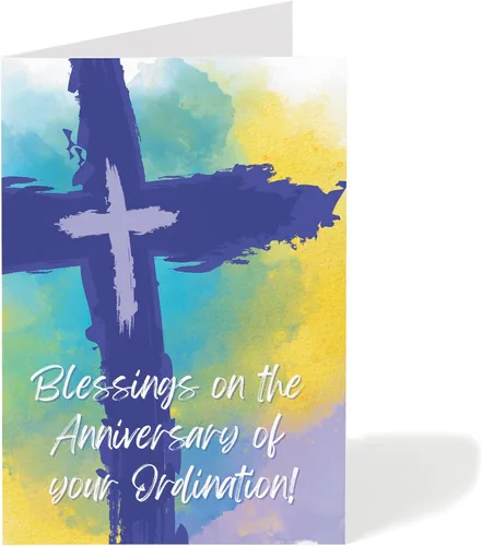Vista 12 de Tarjeta de felicitación de aniversario de ordenación con sobre, diseño cristiano de vitrales con mensaje de bendición, tarjeta religiosa premium
