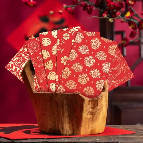 Vista 4 de 66 sobres rojos de Año Nuevo chino Hong Bao – 6 sobres de dinero de diseño para festival de primavera del año lunar, cumpleaños, fiesta de boda
