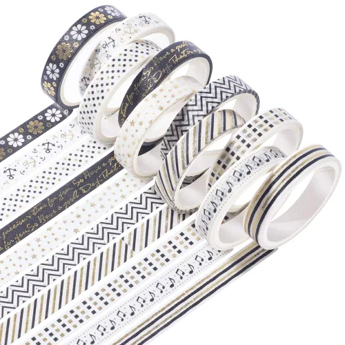 Vista 11 de YUBBAEX Juego de 10 rollos de cinta washi brillante, 8 mm de ancho, de lámina dorada decorativa para álbumes de recortes, planificador, manualidades