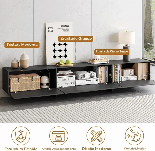 Vista 4 de Soporte de TV moderno de 76.4 pulgadas para sala de estar, consola de TV moderna de mediados de siglo, centro de entretenimiento con 3 cajones