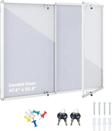 Vista 10 de Goplus Enclosed Bulletin Board, 47.5” x 35.5” Lockable Cork Notice Board
