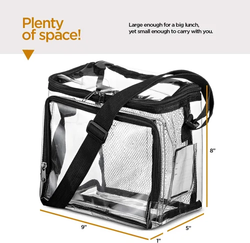 Vista 4 de SP HOME GOODS Bolsa transparente aprobada para estadios con correa ajustable, compartimento frontal de almacenamiento y bolsillos de malla, bolsas