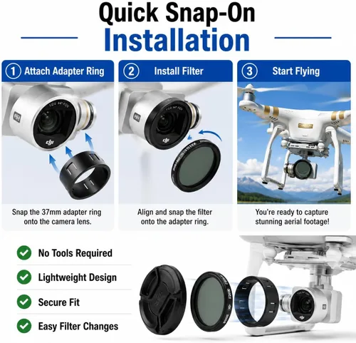 Vista 7 de Kit de filtro de 1.457 in para drones DJI Phantom serie 3. El kit incluye: CPL, ND4, ND8, UV, tapa de lente, protector de tapa + paño de microfibra