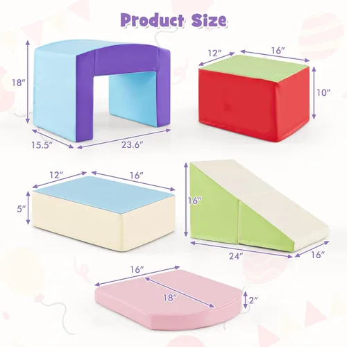 Vista 7 de Olakids Juguetes de Escalada para Niños Pequeños, 7 Piezas de Bloques de Espuma para Bebés de Interior, Juego Suave con Cuero PU, Estructura