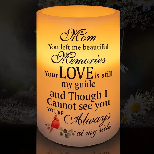 Vista 9 de Vela conmemorativa sin llama, luz LED de cera real con temporizador, regalo de condolencias por pérdida de padre, 6 x 4 pulgadas