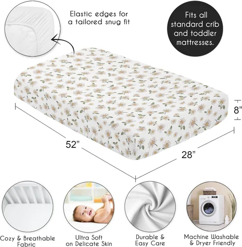 Vista 4 de Sweet Jojo Designs Sábanas bajeras para cuna (floral vintage de margaritas) para niñas, guardería infantil, habitación de niños pequeños