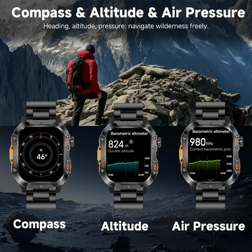 Vista 4 de Reloj inteligente GPS para hombre (respuesta/hacer llamadas), relojes inteligentes militares resistentes de 2.01 pulgadas para Android iPhone
