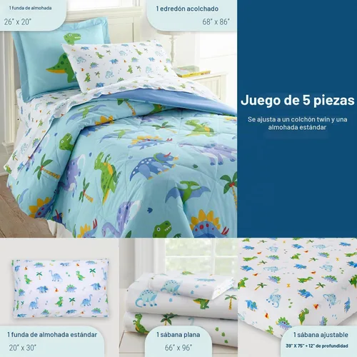 Vista 2 de Wildkin Juego de ropa de cama individual de 5 piezas, edredón, sábanas y fundas de almohada 100% algodón para acurrucarse cómodamente, Tierra