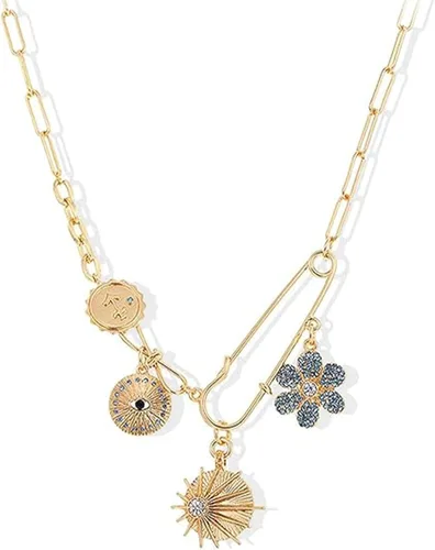 Vista 8 de HUASAI Collar Grueso de Oro para Mujer Collar con Dijes Collar Delicado de Cadena Eslabón de Oro Collares con Dijes de Corazón Estrella Lazo Concha