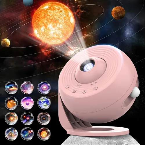 Vista 9 de Proyector Galaxy para dormitorio versión Pro, proyector de estrella de disco de película mejorado para niños, proyector de planetario 12 en 1