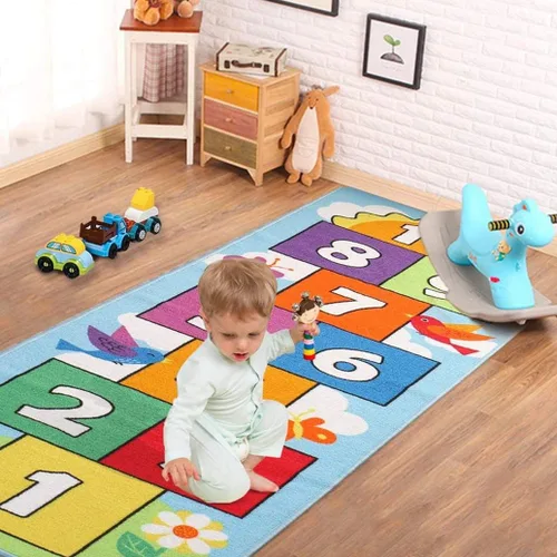 Vista 4 de Hop and Count Hopscotch - Alfombra de juego para niños, alfombra de juego para gatear, alfombra antideslizante de aprendizaje de números para niños