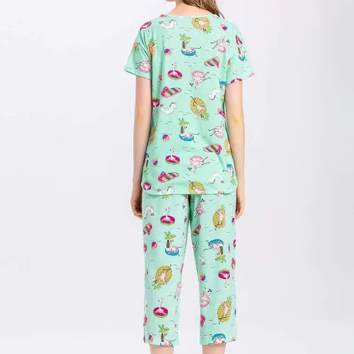 Vista 5 de ENJOYNIGHT - Conjunto de pijama de algodón para mujer, pijama de manga corta y pantalones capri, ropa de dormir de 2 piezas