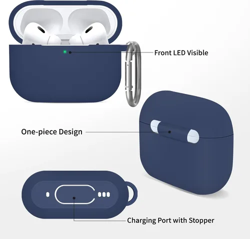 Vista 6 de Funda compatible con Airpods Pro 2 con llavero, funda protectora completa de silicona suave para Apple AirPods Pro de 2ª generación, LED frontal