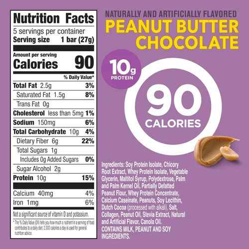 Vista 2 de Protein One Barras de proteína de 90 calorías, chocolate con mantequilla de maní, aptas para Keto, 5 unidades, 4.8 onzas