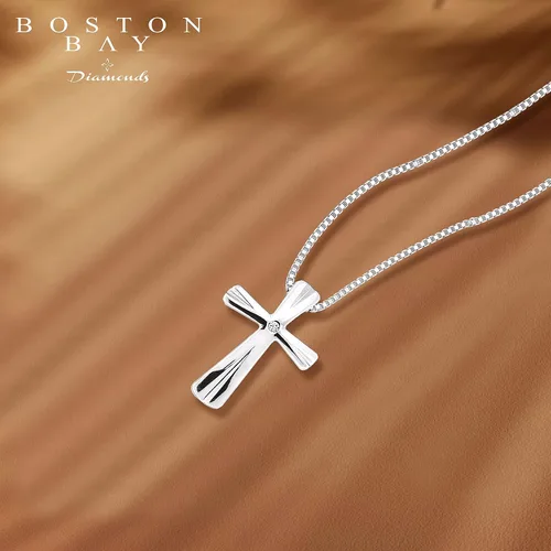 Vista 6 de Boston Bay Diamonds Sterling Silver Diamond Cross Religious Pendant Necklace with 18" Chain
