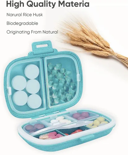 Vista 8 de Holii Pastillero de viaje, 8 compartimentos, pastillero portátil, pastillero diario para guardar vitaminas, pequeño contenedor de píldoras para Azul