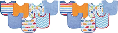 Vista 22 de Luvable Friends Baby Cotton Terry Drooler Bibs with PEVA Back, Transportation, One