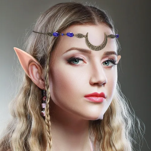 Vista 2 de FRESHME Juego de orejas de elfo con tocados de hada, 2 pares de accesorios suaves para el cabello de orejas y luna, kit de accesorios