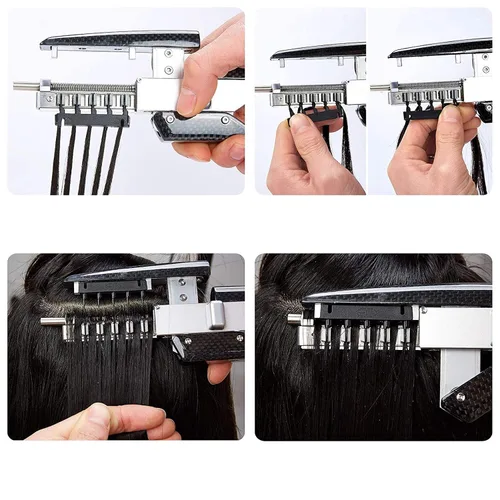Vista 6 de Extensiones de cabello 6D con hebilla en forma de C para 2ª generación, kit de extensiones de cabello humano sin rastro (40 piezas)
