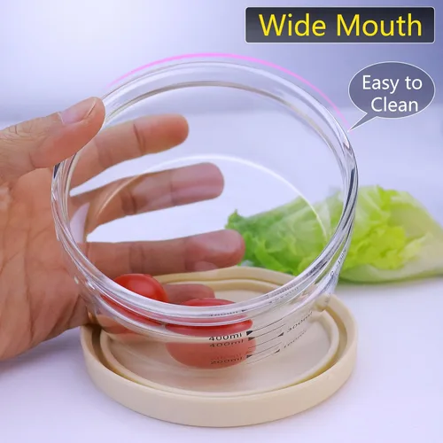 Vista 6 de Recipiente de vidrio de 16 onzas con tapa de silicona, recipiente de almacenamiento de alimentos de vidrio, transparente, recipientes