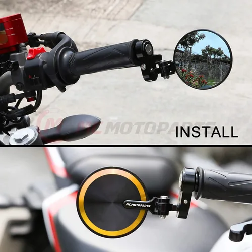 Vista 5 de Espejos de barra CNC Gold Reborn – Compatible con GSXR 600, 750, 1000, 1300, CBR600RR, CBR1000RR, SV650, SV1000, SFV650 – Aluminio mecanizado