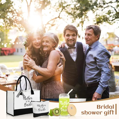 Vista 6 de Zubebe 3 Pcs Bride Gifts for Bachelorette Party Bridal Shower Wedding Gift Set Include Glass Cup Canvas Tote Bag Makeup Bag
