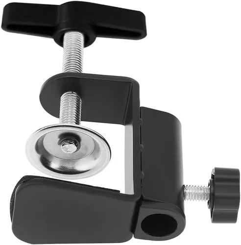 Vista 9 de Soporte de clip de aluminio con abrazadera en C para cámara/monitor, escritorio y soporte de mesa para micrófono/micrófono y tableta (negro)