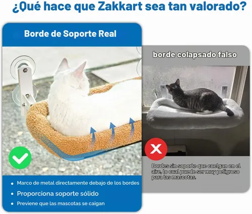 Vista 2 de Zakkart Hamaca plegable para gatos para ventana, sin cable, cama integrada lavable a máquina, marco de metal resistente, percha de ventana