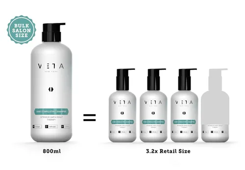 Vista 2 de Champú estimulante para el crecimiento del cabello. Tratamiento sin medicamentos con trichogen y follicusan para hombres y mujeres - 27 fl. oz - Veta