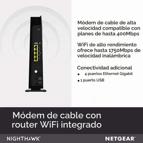 Vista 4 de Modem router con cable, de Netgear, Nighthawk AC1900 (24 x 8) DOCSIS 3.0, ideal para Xfinity Internet y Voice (C7100V), Negro