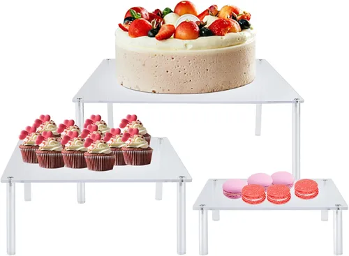 Vista 8 de 3 soportes acrílicos para tartas, soporte redondo reutilizable para cupcakes de postre, pastel, pizza, soporte de exhibición, plato de servir