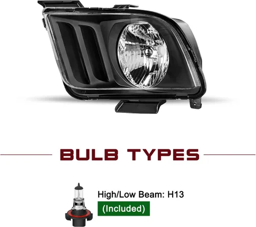 Vista 2 de Conjunto de faros halógenos estilo OE JSBOYAT para Ford Mustang 2005 a 2009 30+ Years Factory Tech, Anti-Fog Waterproof Replacement; Black