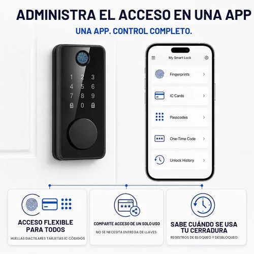 Vista 5 de Cerradura de puerta de huellas dactilares, cerrojo sin llave para puerta