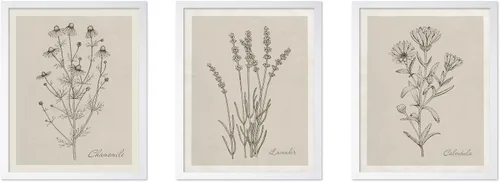 Vista 32 de Poster Master Póster botánico vintage de 3 piezas, estampado floral retro, regalo para artistas, amigos, flores de acuarela, brillante, azul