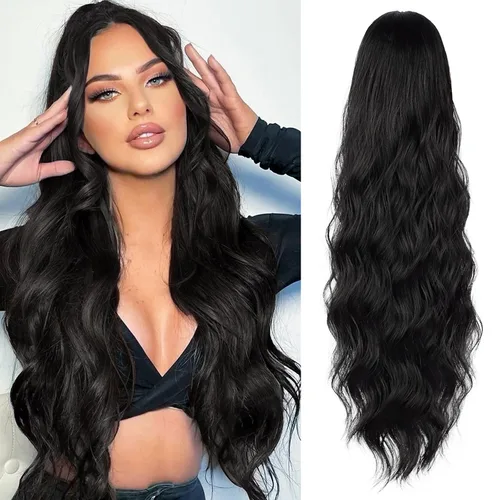 Vista 10 de FREEMEIGE Extensión de Cola de Caballo de 22 Pulgadas Negro Mezclado con Burdeos Larga Ondulada con Cordón Extensión de Cola de Caballo para Mujeres