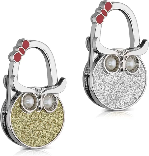 Vista 11 de kwmobile Juego de 2 ganchos para monedero - Gancho para bolso de mano de diamante negro/blanco/plateado