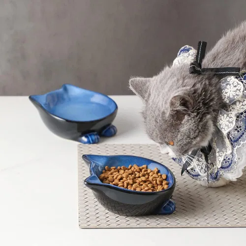 Vista 5 de Nihow Ceramic Basic Cat Bowls: cuenco para gatos de 5 pulgadas para alimentos y agua Food Grade Cat Dish for Small-Sized Cat - Microwave &