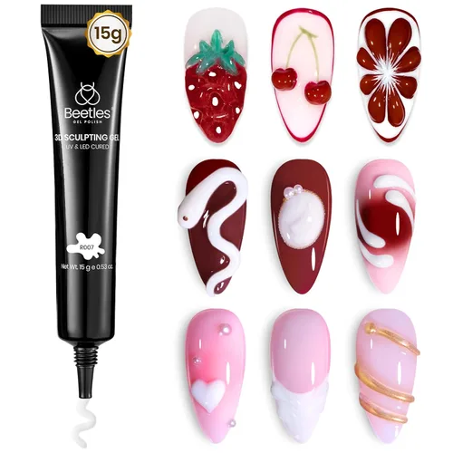 Vista 20 de Beetles - Gel de uñas sólido constructor, gel transparente 3D de 1.06 onzas para esculpir, gel de construcción de gel duro con polvo de uñas