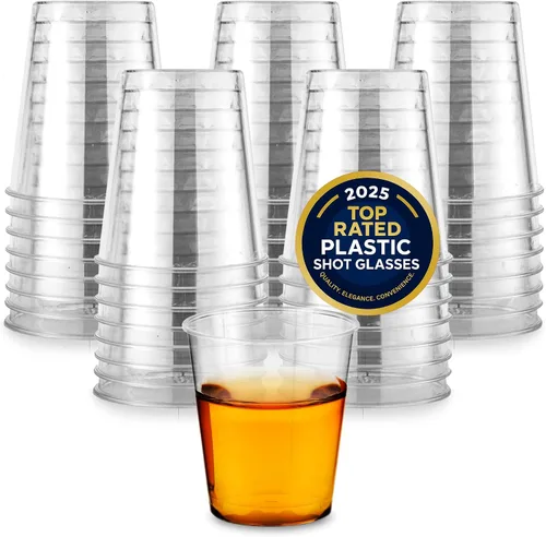 Vista 17 de Stock Your Home Paquete de 100 vasos de chupito de plástico (1 onza), vasos desechables transparentes para chupitos de gelatina, degustación