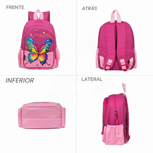 Vista 4 de Mochila de Viaje Preescolar para Niños Pequeños de 11 Pulgadas, Mochila Diaria Genial y Linda con Dibujos Animados, Rosa (Butterfly Pink)