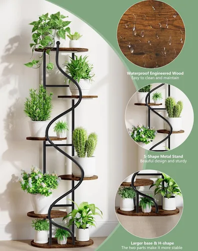 Vista 6 de Soporte para plantas para interiores y exteriores, soporte de metal de 13 pulgadas de alto, soportes de pedestal de hierro forjado resistentes