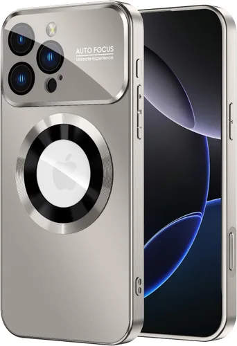 Vista 10 de MAKAVO Funda magnética para iPhone 12 Pro, compatible con MagSafe, protector de lente de cámara integrado, vista de logotipo, funda de teléfono a