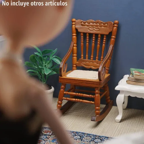 Vista 5 de Odoria Silla mecedora en miniatura 1/12, accesorios para muebles de casa de muñecas, color marrón