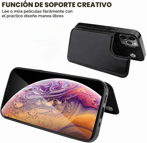 Vista 5 de ONETOP Funda tipo cartera para iPhone 12 Pro Max con tarjetero, color negro