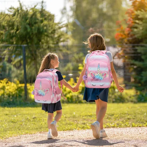 Vista 7 de Meisohua Mochilas escolares para niñas, mochila de unicornio con bolsa de almuerzo y estuche para lápices, juego de bolsas escolares 3 en 1