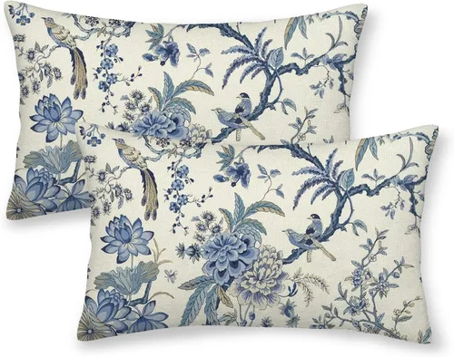 Vista 20 de CXMEIFLY Juego de 2 fundas de almohada de hojas florales de primavera de 16 x 16 pulgadas, para decoración de flores chinoiserie, almohadas